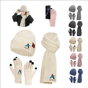Winter Beanie Hat Scarf Touchscreen Gloves Set